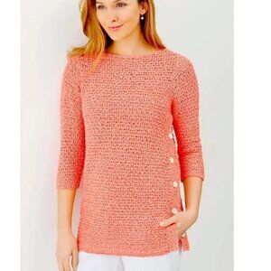 J.JILL Crochet Chunky Open Knit Coral Tunic Long Line Sweater - L
